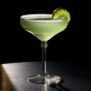 Daiquiri Margarita verte dans un verre à cocktail, garnie d'une tranche de citron vert.